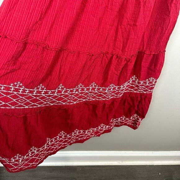 Knox Rose boho embroidered square neck ruffle shoulder tiered midi dress - Picture 6 of 13